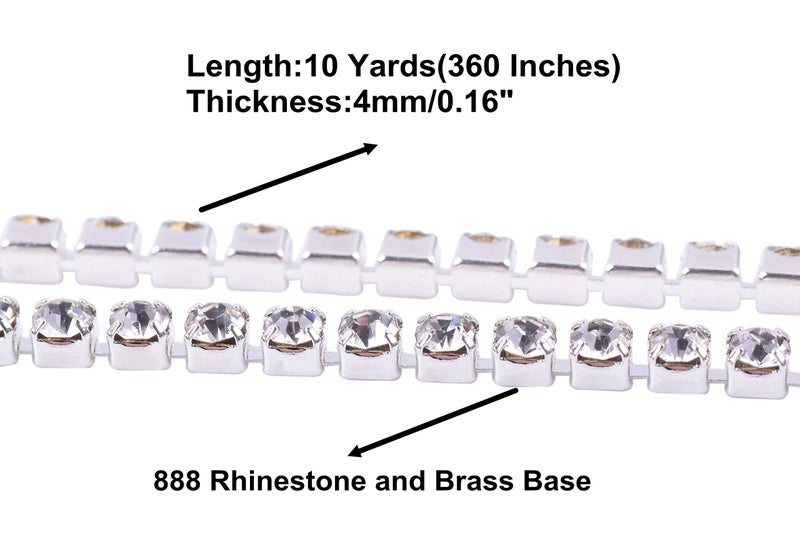 KAOYOO 10 Yards 4MM Crystal Rhinestone Close Chain Trim for Sewing Crafts,DIY Decoration(Silver) - Image 2